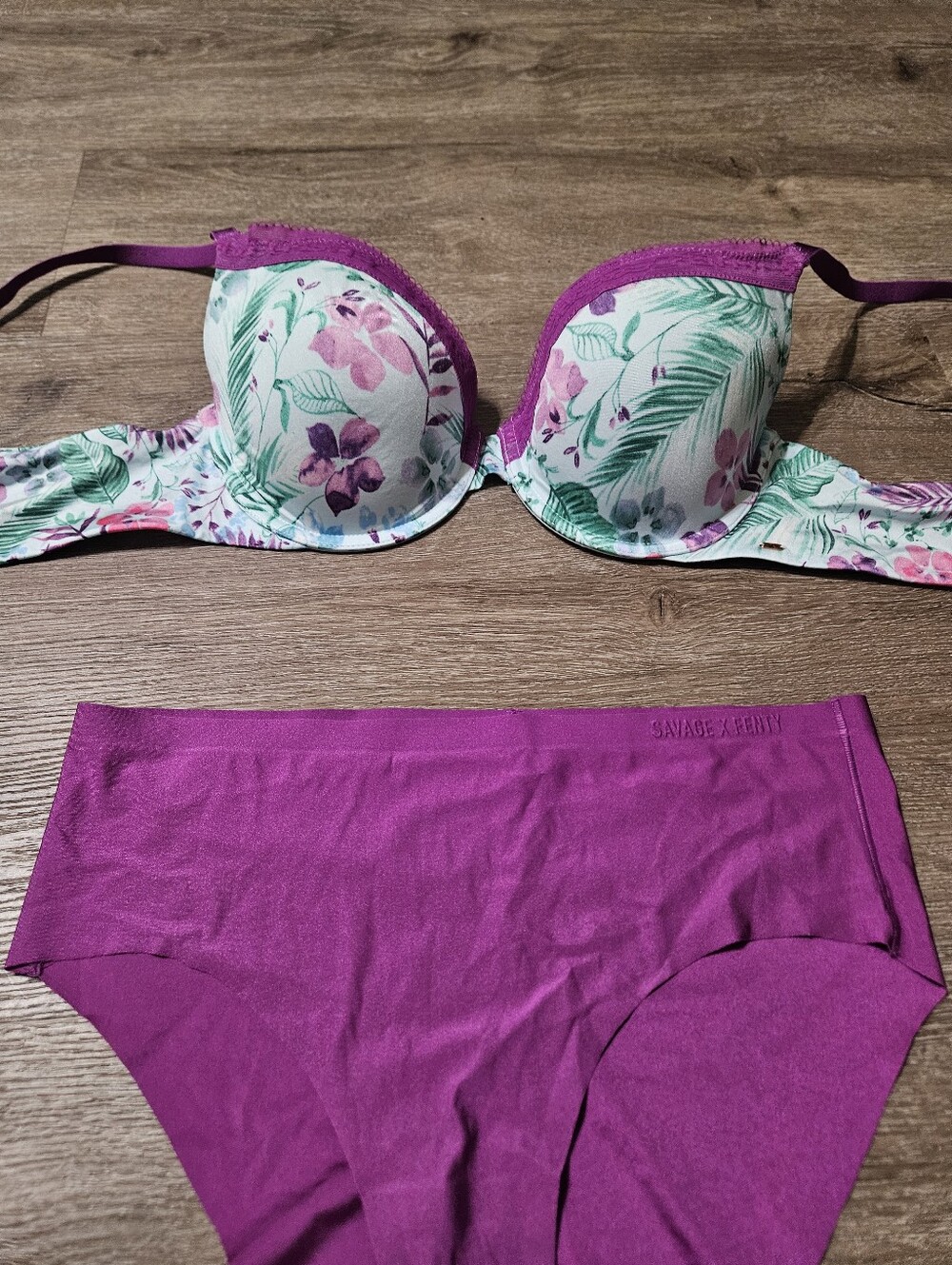 Savage X Fenty Floral Push-Up Bra & Fuchsia Panty Set